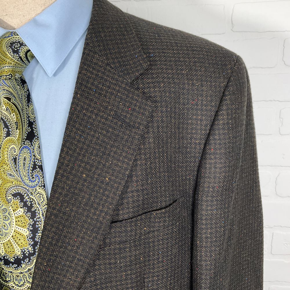Jones New York Blazer Men 46L Black Brown Multi Check Classic Lambswool Jacket